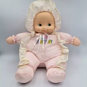 Nylon Dandee Soft VTG Expressions My First Baby Doll Rattle Plush Toy Light Pink